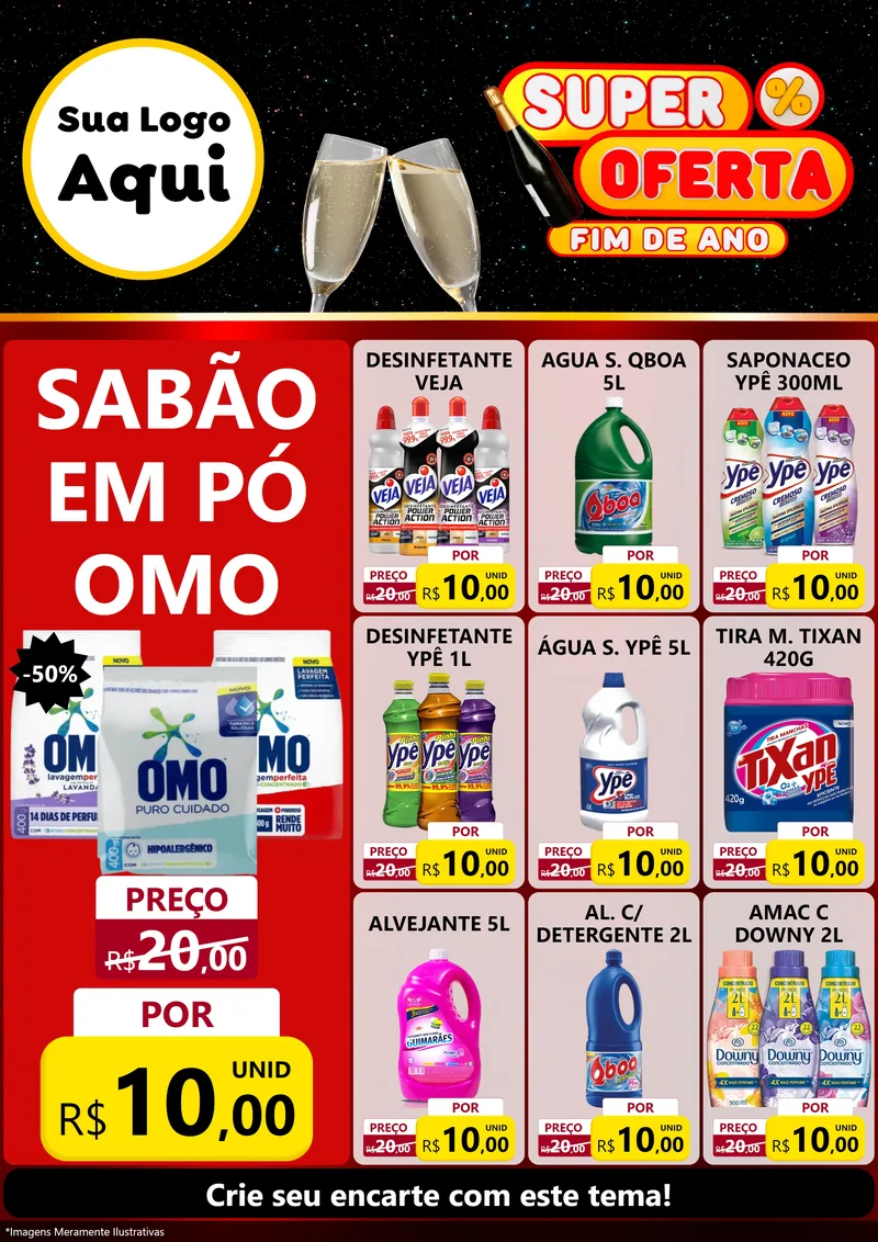 Modelo de Encarte para Encarte A4 Vertical com o tema Super Oferta Fim de Ano para Produtos de Limpeza