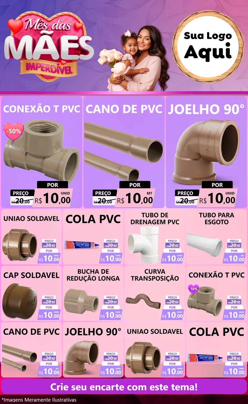 Modelo de Encarte para Encarte Grande com o tema Mês das Mães Imperdível para Tubos e conexões