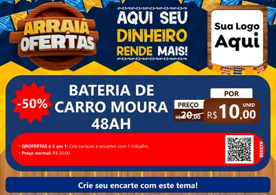 Modelo de Cartaz para Cartaz A4 Horizontal com o tema Arraiá de Ofertas - Junina para Baterias Elétricas