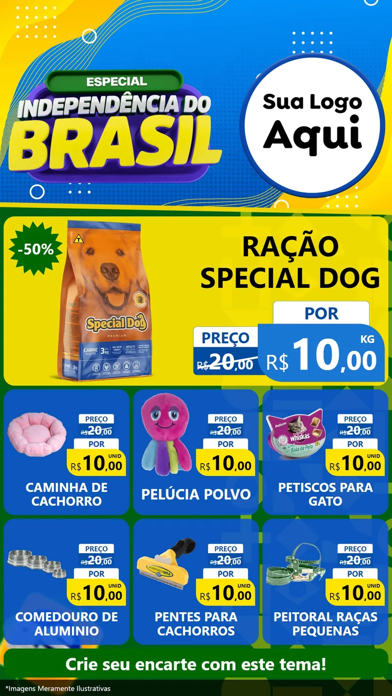 Modelo de Rede Social para Stories com o tema Especial Independência do Brasil para Pet Shop