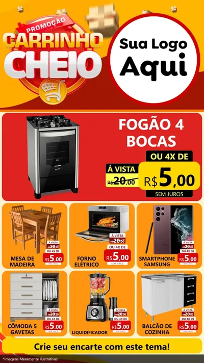 Modelo de Rede Social para Stories com o tema Promoção carrinho cheio para Móveis e Eletro
