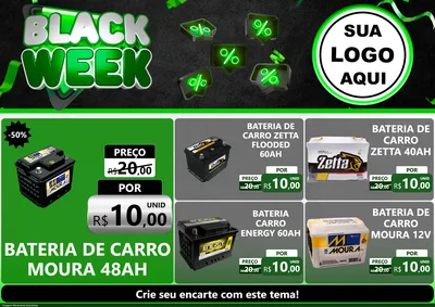 Modelo de Encarte para Encarte A4 Horizontal com o tema Black Week para Baterias Elétricas