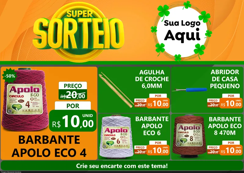 Modelo de Encarte para Encarte A4 Horizontal com o tema Super Sorteio para Armarinho e Aviamentos
