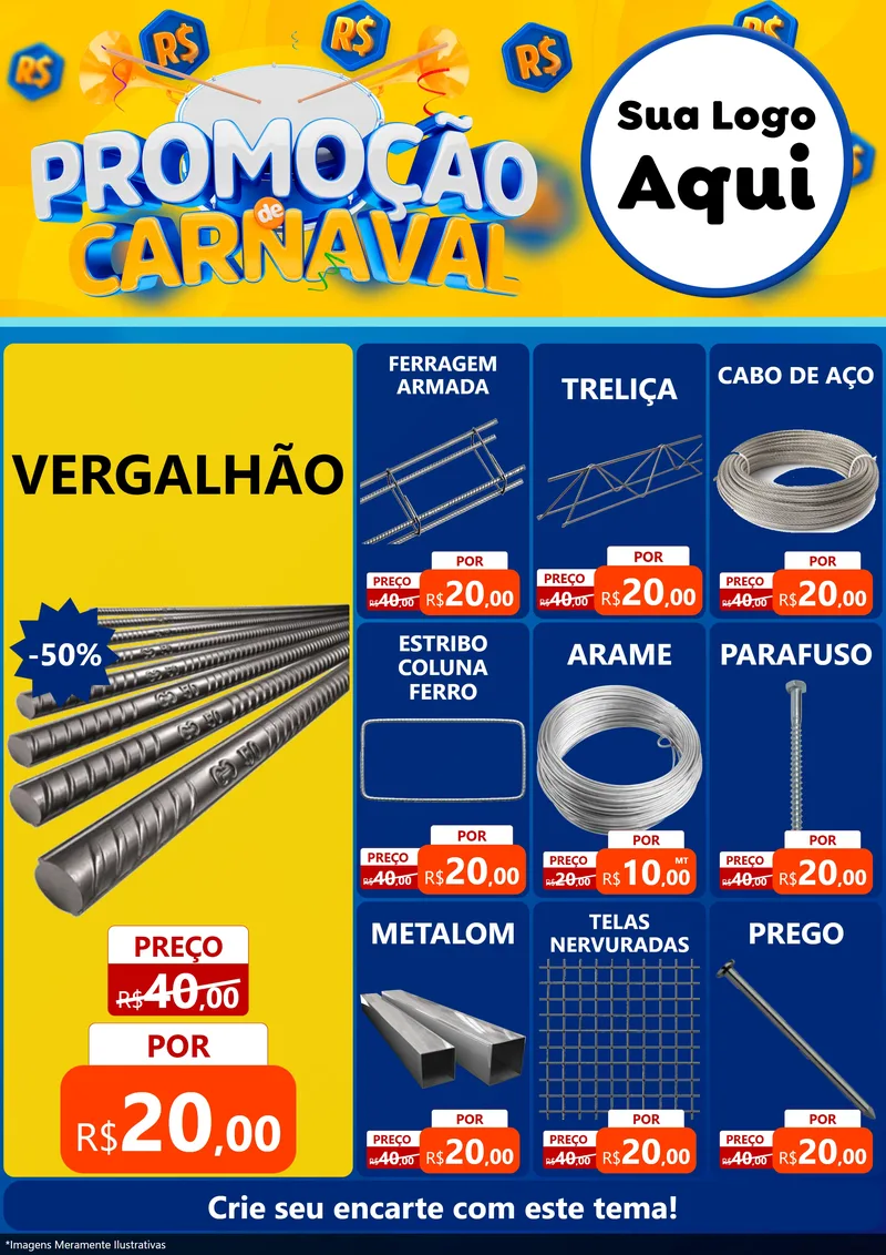 Modelo de Encarte para Encarte A4 Vertical com o tema Promoção de Carnaval para Ferragens