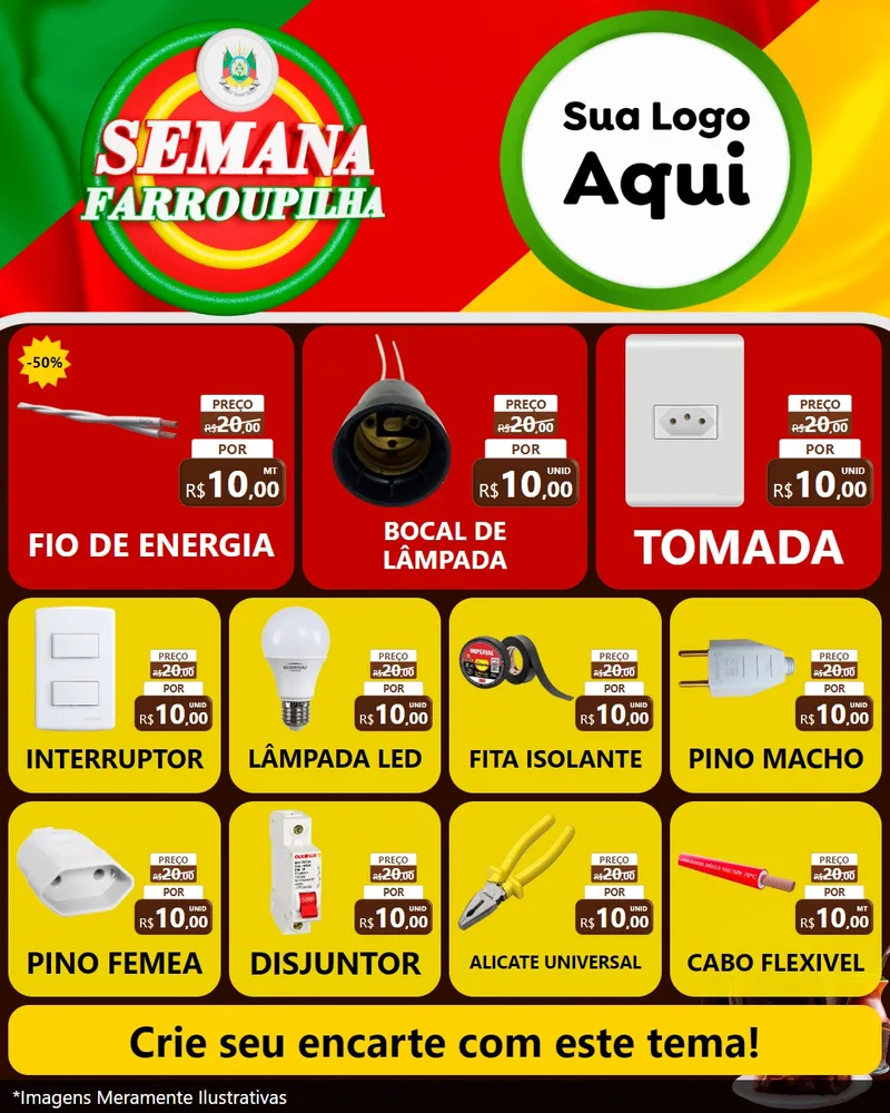Modelo de Rede Social para Feed Instagram com o tema Semana Farroupilha para Materiais Elétricos