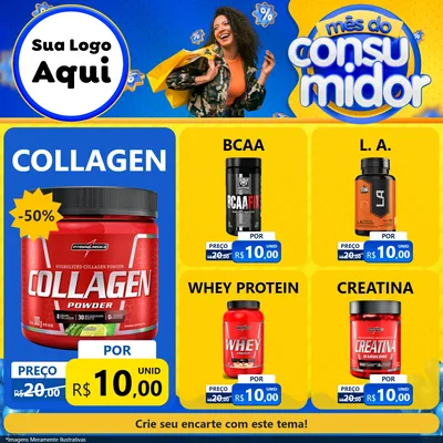 Modelo de Rede Social para Feed Facebook com o tema Mês do Consumidor para Suplementos alimentares
