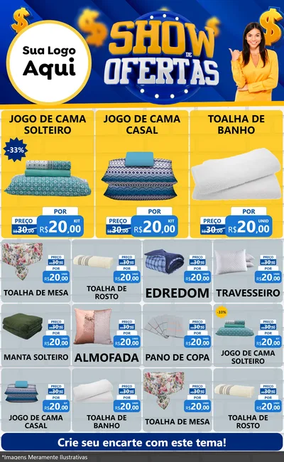 Modelo de Encarte para Encarte Grande com o tema Show de Ofertas para Cama, Mesa e Banho