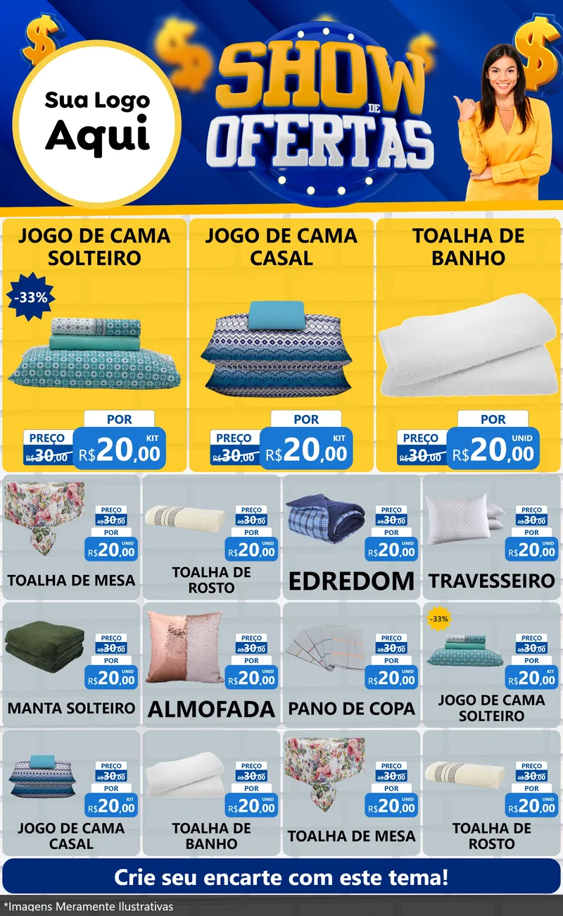 Modelo de Encarte para Encarte Grande com o tema Show de Ofertas para Cama, Mesa e Banho