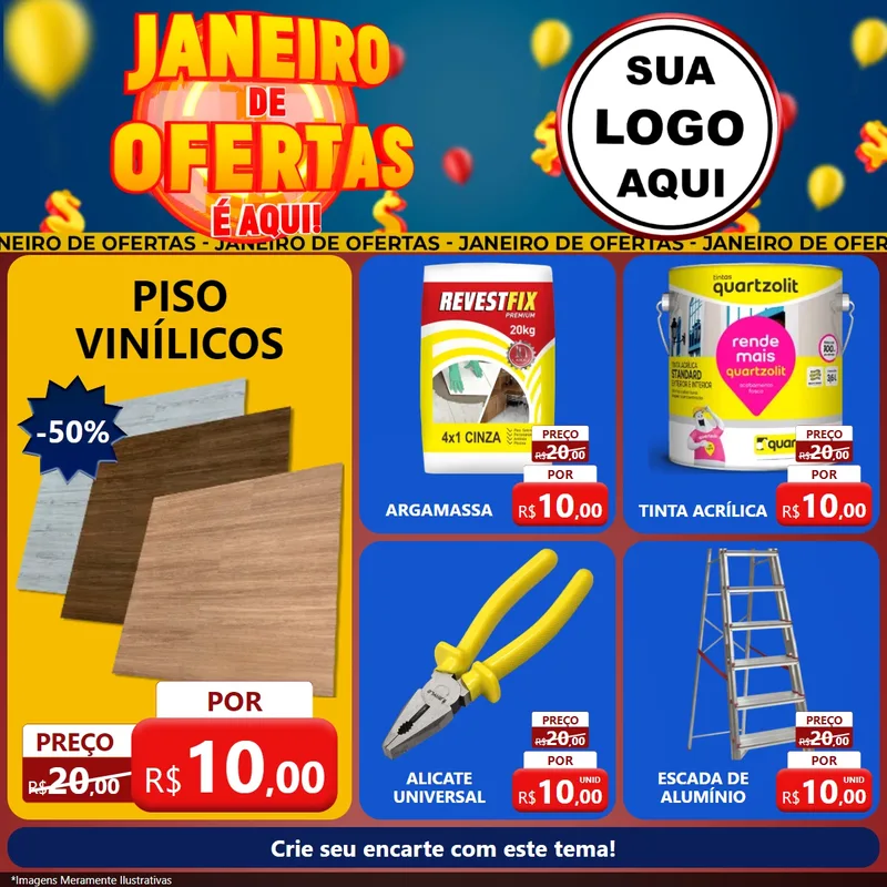 Modelo de Rede Social para Feed Facebook com o tema Janeiro de Ofertas É Aqui! para Material para Construção