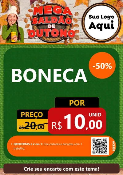 Modelo de Cartaz para Cartaz A4 Vertical com o tema Mega Saldão de Outono para Brinquedos