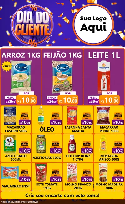 Modelo de Encarte para Encarte Grande com o tema Dia do Cliente para Supermercado