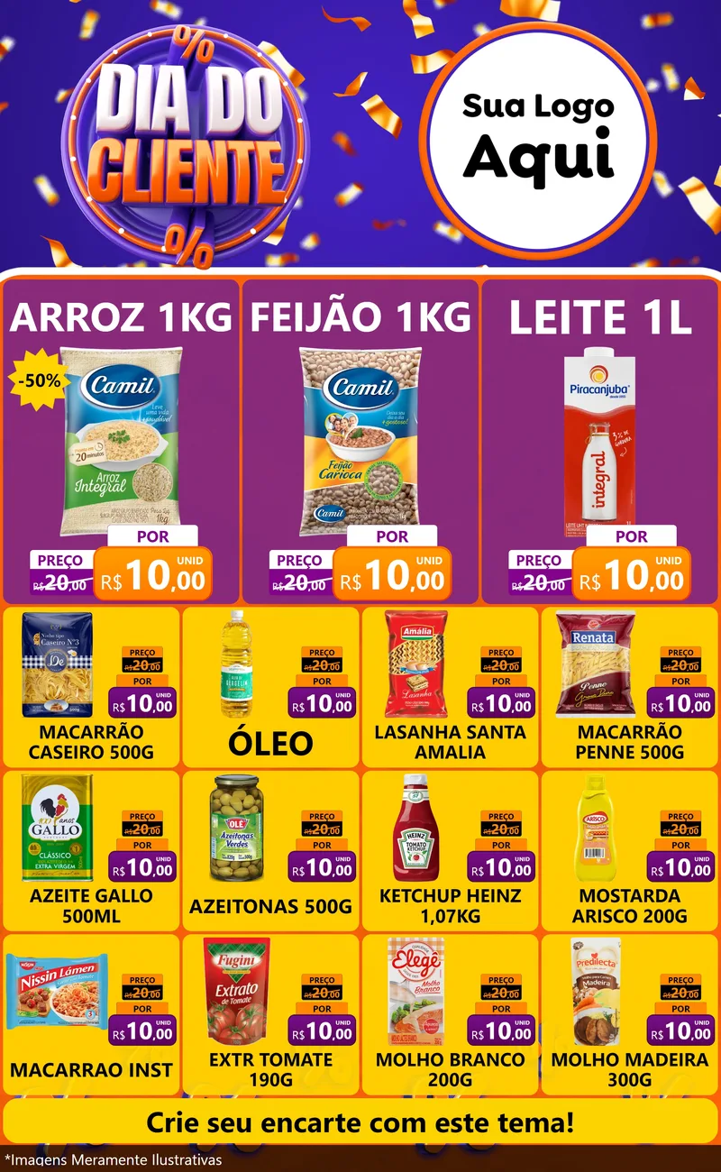 Modelo de Encarte para Encarte Grande com o tema Dia do Cliente para Supermercado