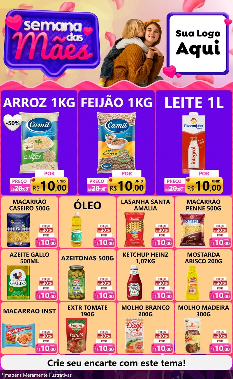 Modelo de Encarte para Encarte Grande com o tema Semana das Mães para Supermercado