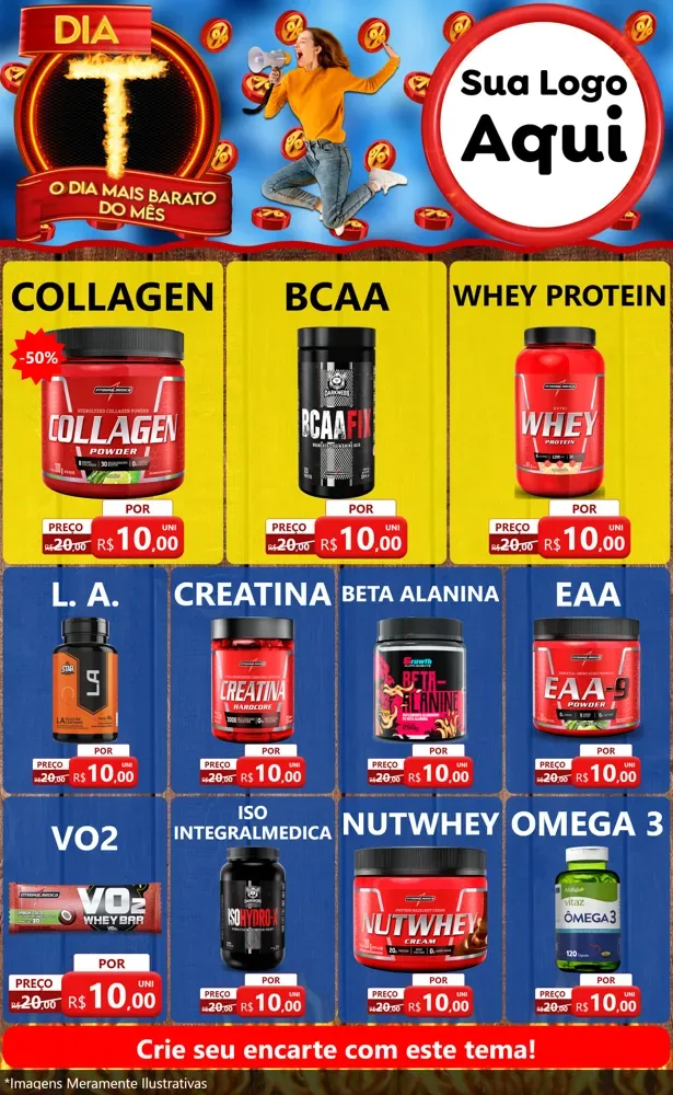 Modelo de Encarte para Encarte Grande com o tema Dia T - O Dia Mais Barato Do Mês para Suplementos alimentares