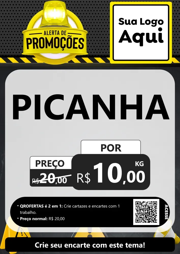 Modelo de Cartaz para Cartaz A4 Vertical com o tema Alerta de Promoções para Açougue