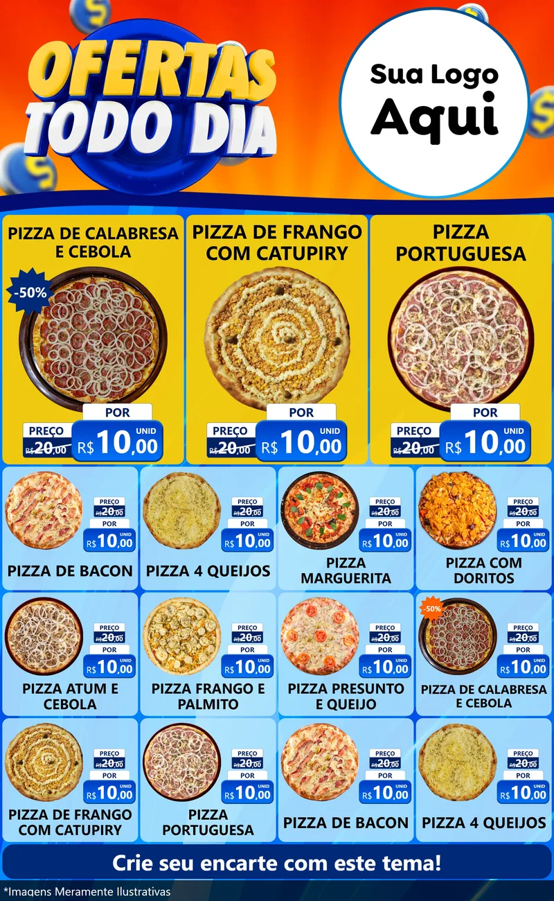 Modelo de Encarte para Encarte Grande com o tema Ofertas Todo Dia para Pizzaria