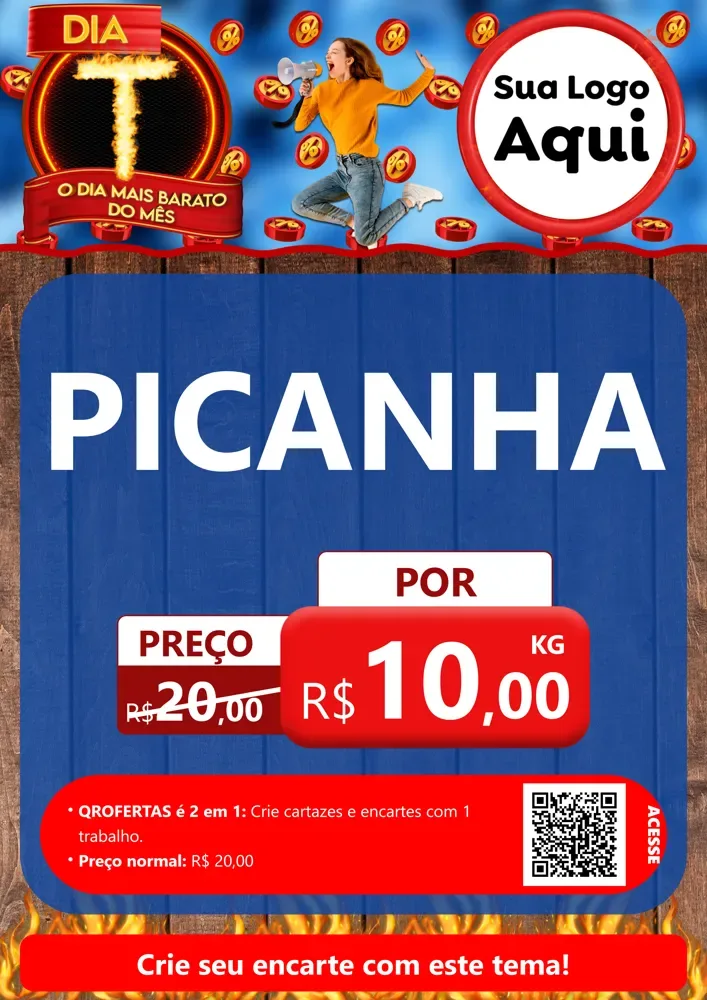 Modelo de Cartaz para Cartaz A4 Vertical com o tema Dia T - O Dia Mais Barato Do Mês para Açougue