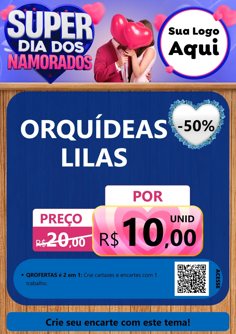 Modelo de Cartaz para Cartaz A4 Vertical com o tema Super Dia dos Namorados para Floricultura e jardim