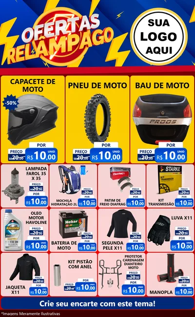 Modelo de Encarte para Encarte Grande com o tema Ofertas Relâmpago para Moto peças
