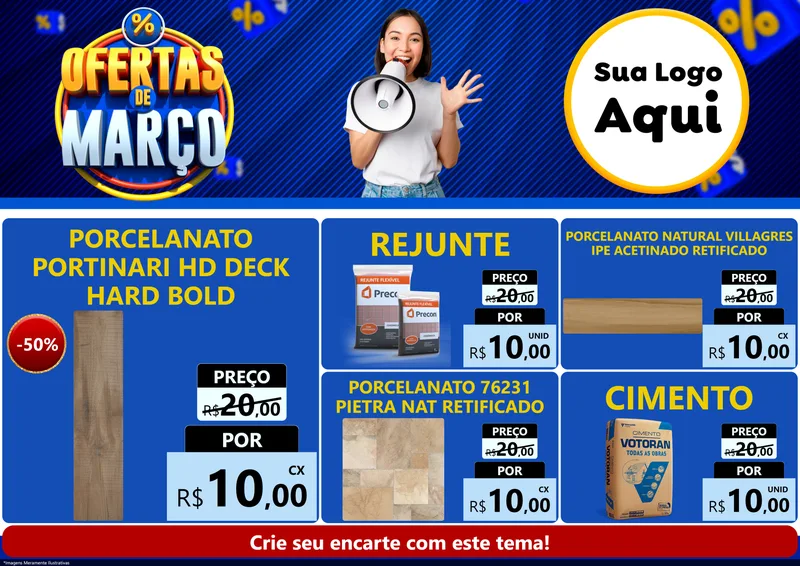 Modelo de Encarte para Encarte A4 Horizontal com o tema Ofertas de Março para Pisos e revestimentos