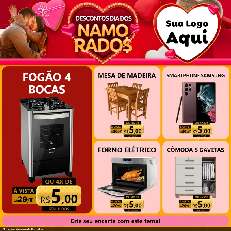 Modelo de Rede Social para Feed Facebook com o tema Descontos Dia dos Namorados para Móveis e Eletro