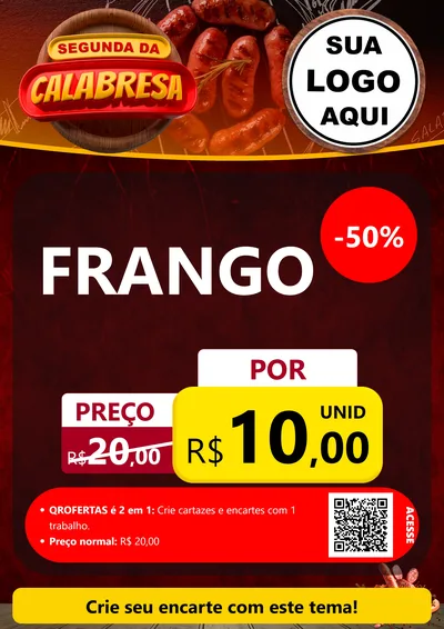 Modelo de Cartaz para Cartaz A4 Vertical com o tema Segunda da Calabresa para Assados