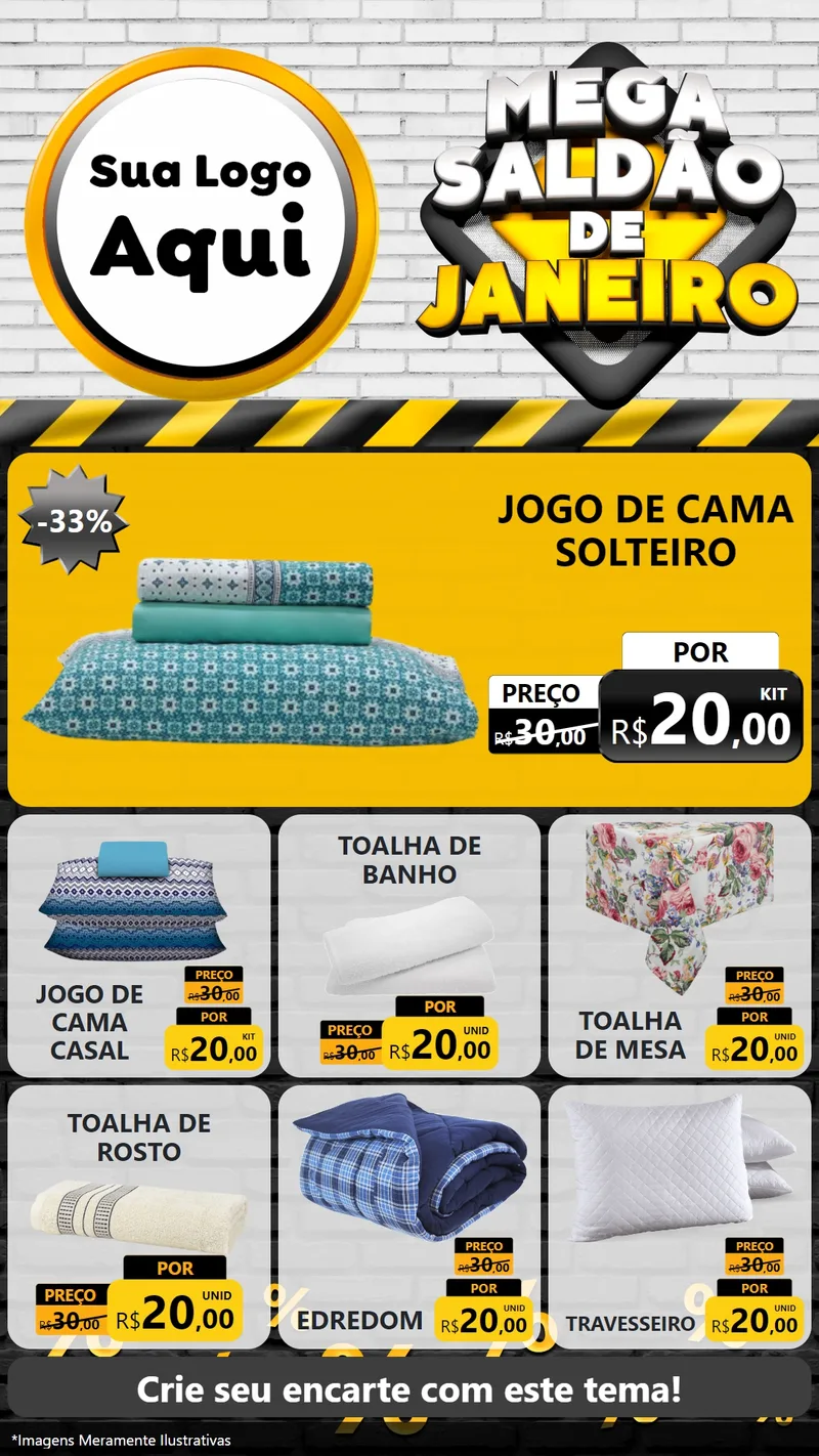 Modelo de Rede Social para Stories com o tema Mega Saldão de Janeiro para Cama, Mesa e Banho