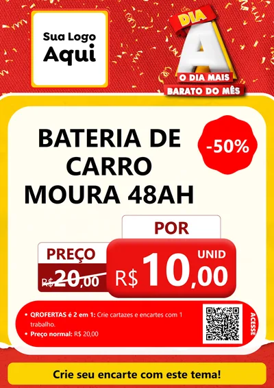 Modelo de Cartaz para Cartaz A4 Vertical com o tema Dia A o Dia Mais Barato do Mês para Baterias Elétricas