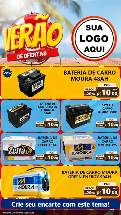 Modelo de TV para TV Vertical com o tema Verão de Ofertas para Baterias Elétricas