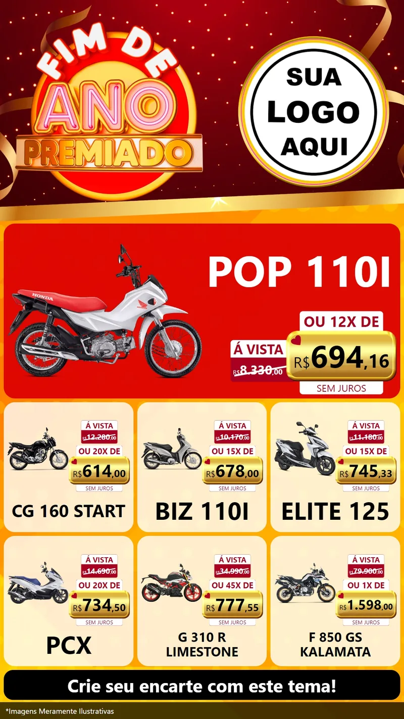 Modelo de Rede Social para Stories com o tema Fim de Ano Premiado para Concessionaria de Motos