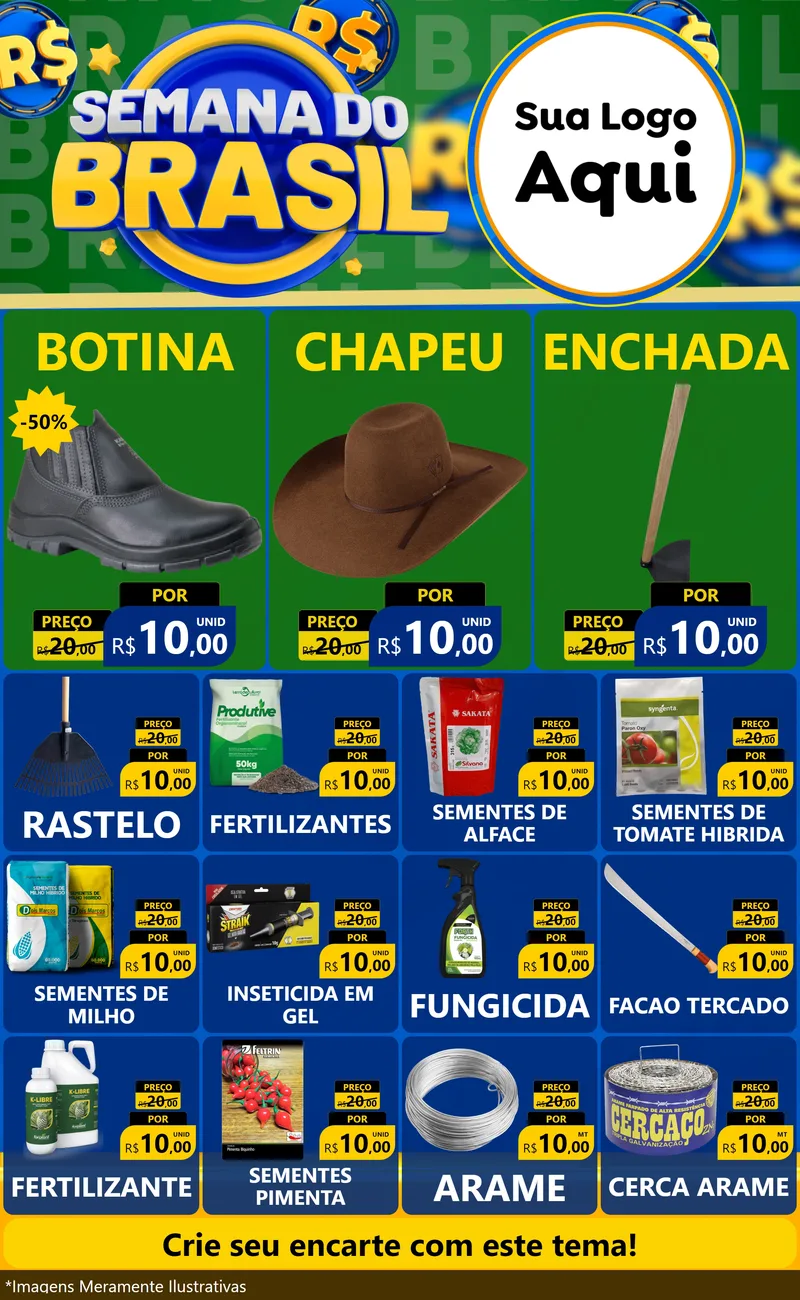 Modelo de Encarte para Encarte Grande com o tema Semana Do Brasil para Agropecuária
