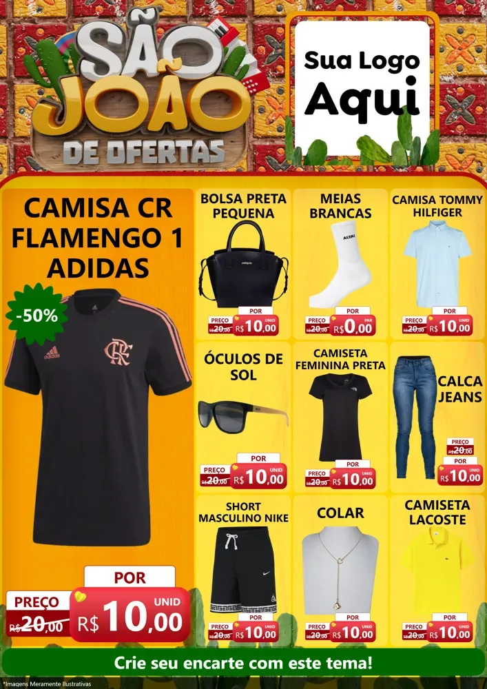 Modelo de Encarte para Encarte A4 Vertical com o tema São João de Muitas Ofertas - Junina para Roupas e acessórios