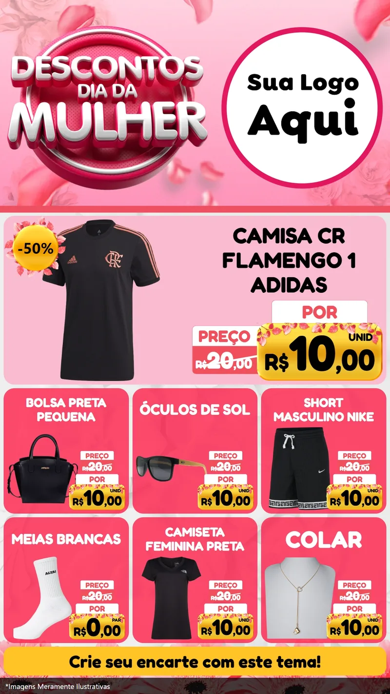 Modelo de Rede Social para Stories com o tema Descontos Dia da Mulher para Roupas e acessórios
