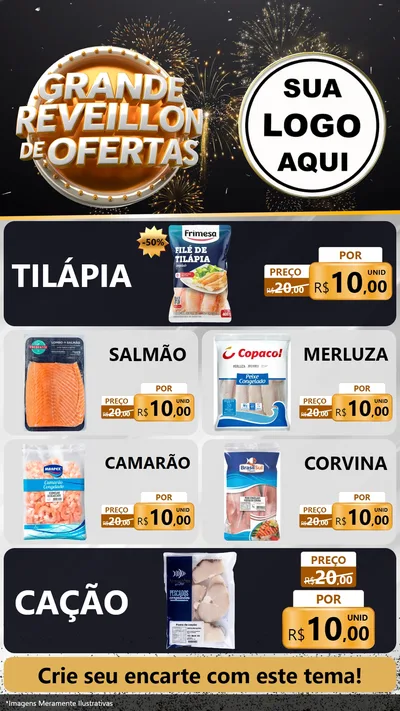 Modelo de TV para TV Vertical com o tema Grande Réveillon de Ofertas para Peixaria