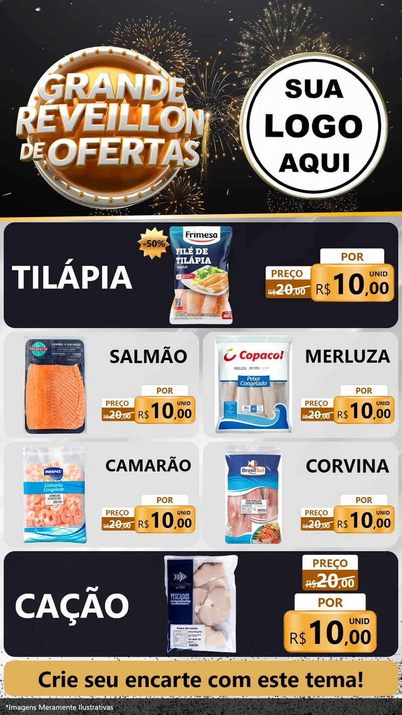 Modelo de TV para TV Vertical com o tema Grande Réveillon de Ofertas para Peixaria