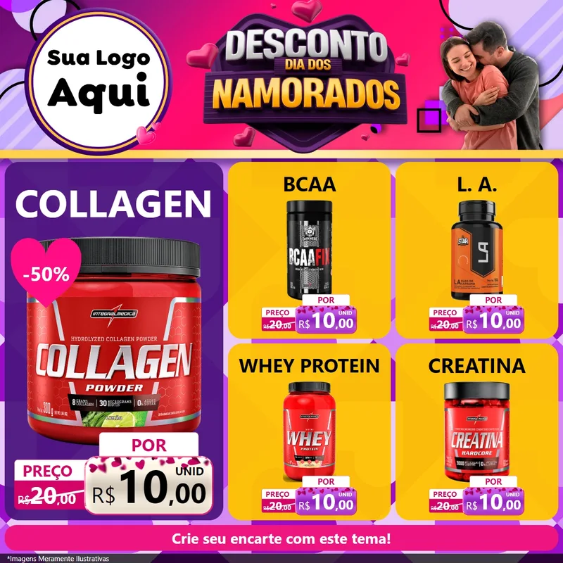 Modelo de Rede Social para Feed Facebook com o tema Desconto Dia dos Namorados para Suplementos alimentares