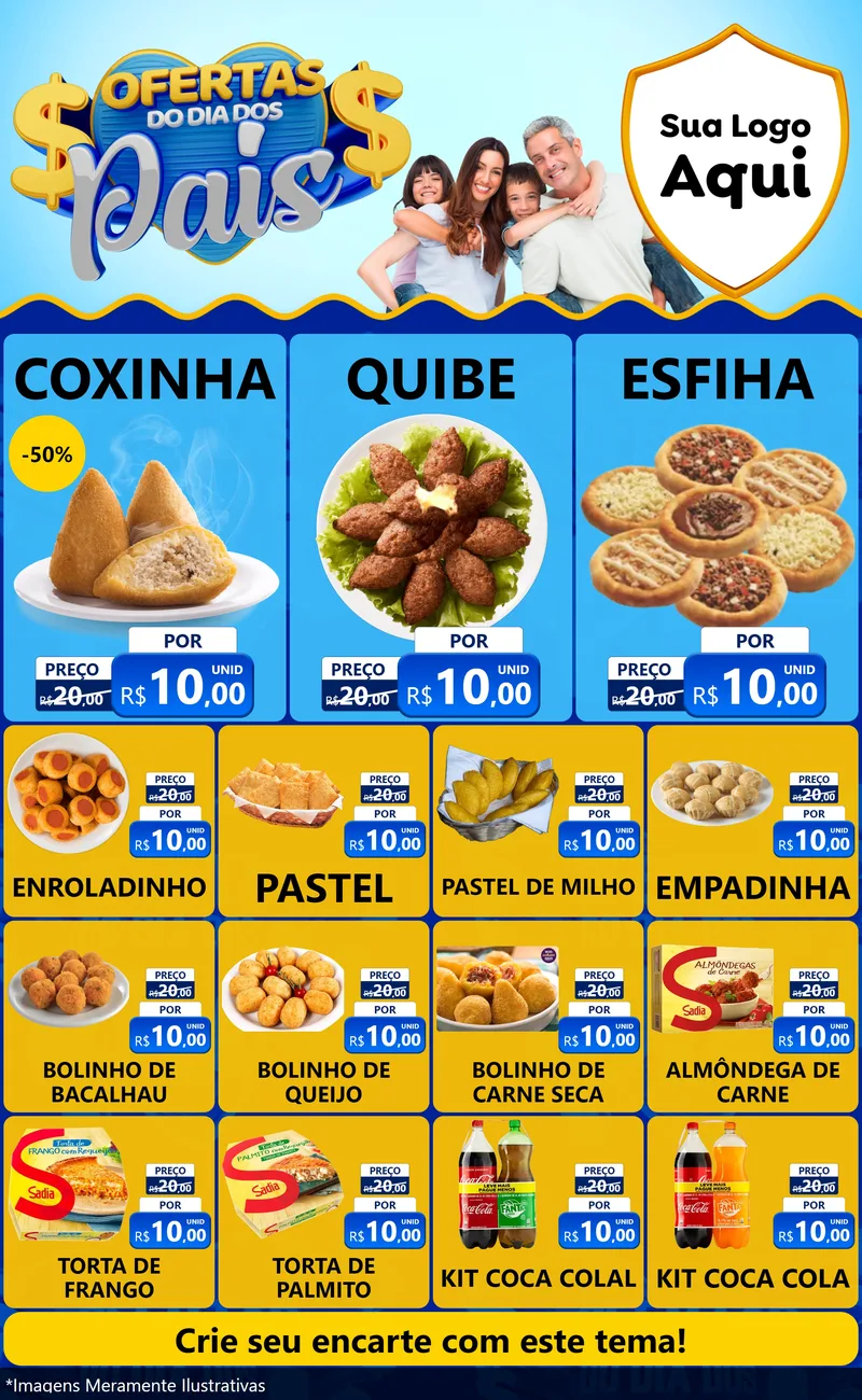 Modelo de Encarte para Encarte Grande com o tema Ofertas do Dia dos Pais para Salgadaria