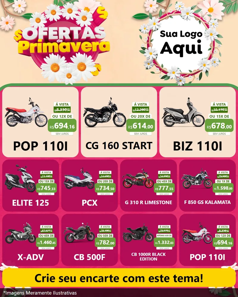 Modelo de Rede Social para Feed Instagram com o tema Ofertas de Primavera para Concessionaria de Motos
