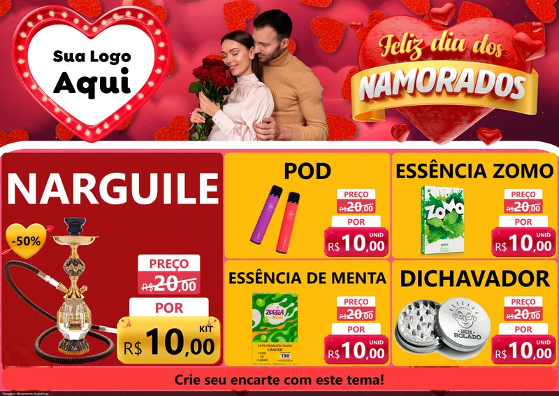 Modelo de Encarte para Encarte A4 Horizontal com o tema Feliz Dia Dos Namorados para Tabacaria