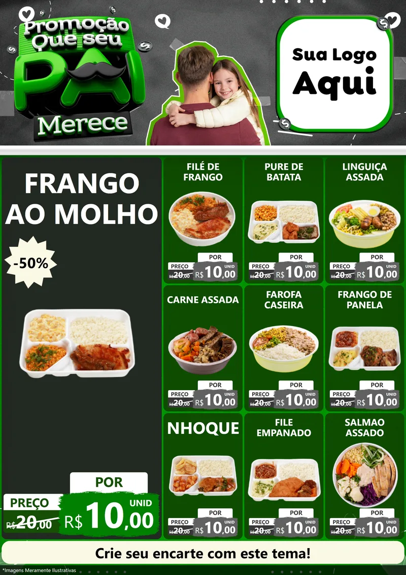Modelo de Encarte para Encarte A4 Vertical com o tema Promoção Que seu Pai Merece para Restaurante