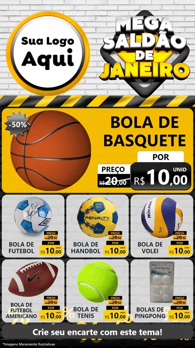 Modelo de Rede Social para Stories com o tema Mega Saldão de Janeiro para Artigos Esportivos