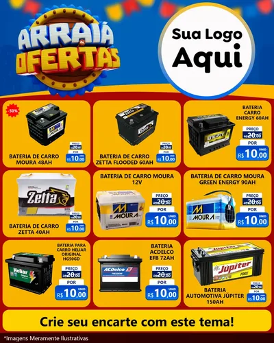 Modelo de Rede Social para Feed Instagram com o tema Arraiá de Ofertas - Junina para Baterias Elétricas
