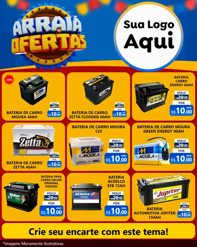 Modelo de Rede Social para Feed Instagram com o tema Arraiá de Ofertas - Junina para Baterias Elétricas