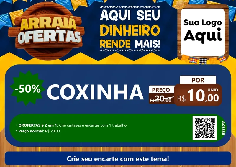 Modelo de Cartaz para Cartaz A4 Horizontal com o tema Arraiá de Ofertas - Junina para Salgadaria