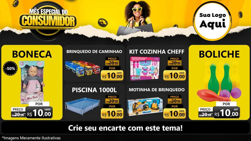 Modelo de TV para TV Horizontal com o tema Mês Especial do Consumidor para Brinquedos