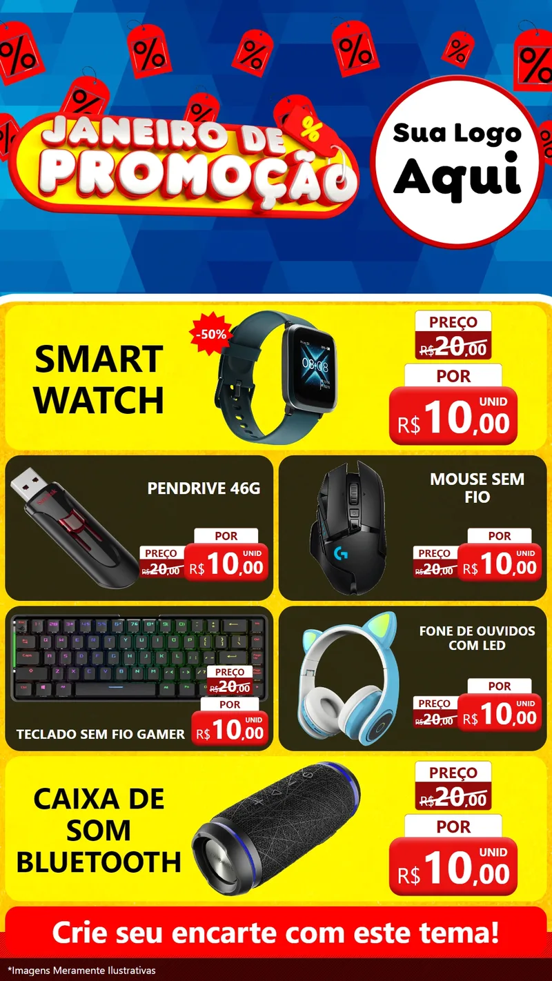 Modelo de TV para TV Vertical com o tema Janeiro de Promoção para Informática