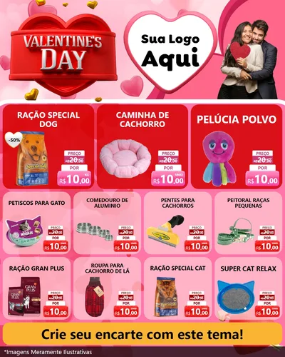 Modelo de Rede Social para Feed Instagram com o tema Valentine's Day para Pet Shop