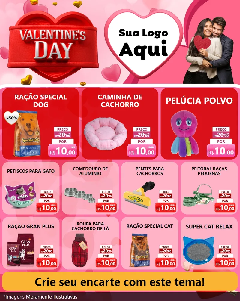 Modelo de Rede Social para Feed Instagram com o tema Valentine's Day para Pet Shop