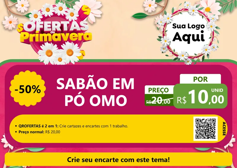 Modelo de Cartaz para Cartaz A4 Horizontal com o tema Ofertas de Primavera para Produtos de Limpeza