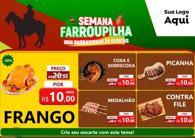Modelo de Encarte para Encarte A4 Horizontal com o tema Semana Farroupilha - Uma Barbaridade de Ofertas para Assados